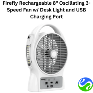 Firefly - Rechargeable 8" Oscillating 3-Speed Fan w/ USB Charging Port