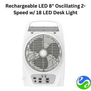 Firefly - Rechargeable LED 8" Oscillating 2-Speed w/ 18 LED Desk Light