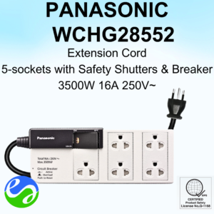 PANASONIC - Extension Cord 5-sockets with Safety Shutters & Breaker - WCHG28552