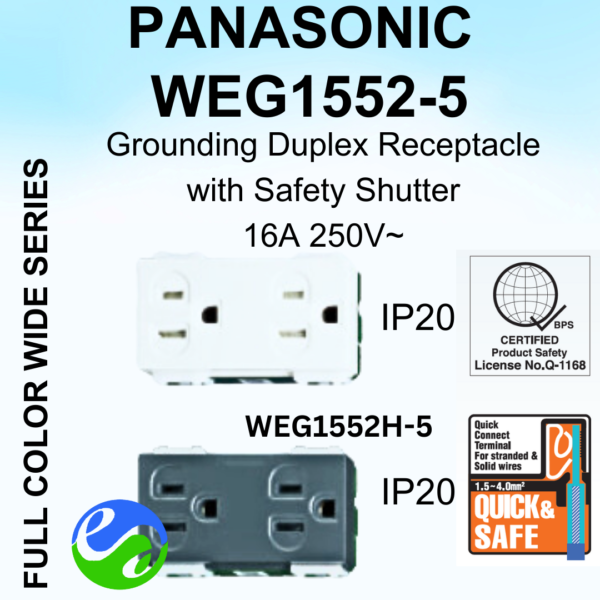 PANASONIC - WIDE SERIES -Grounding Receptacle (Duplex) - WEG1552-5