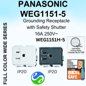 PANASONIC - WIDE SERIES - Grounding Receptacle with Safety Shutter (Simplex) - WEG1151