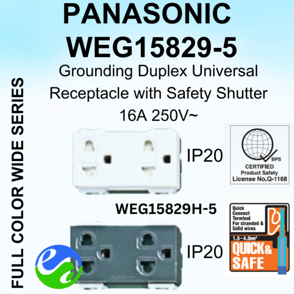 PANASONIC - WIDE SERIES -Grounding Universal Receptacle (Duplex) - WEG15829-5