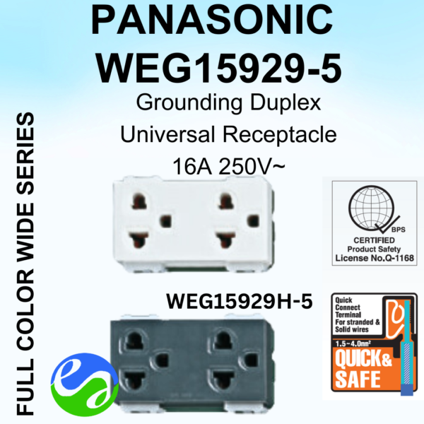 PANASONIC - WIDE SERIES -Grounding Universal Receptacle (Duplex) - WEG15929-5