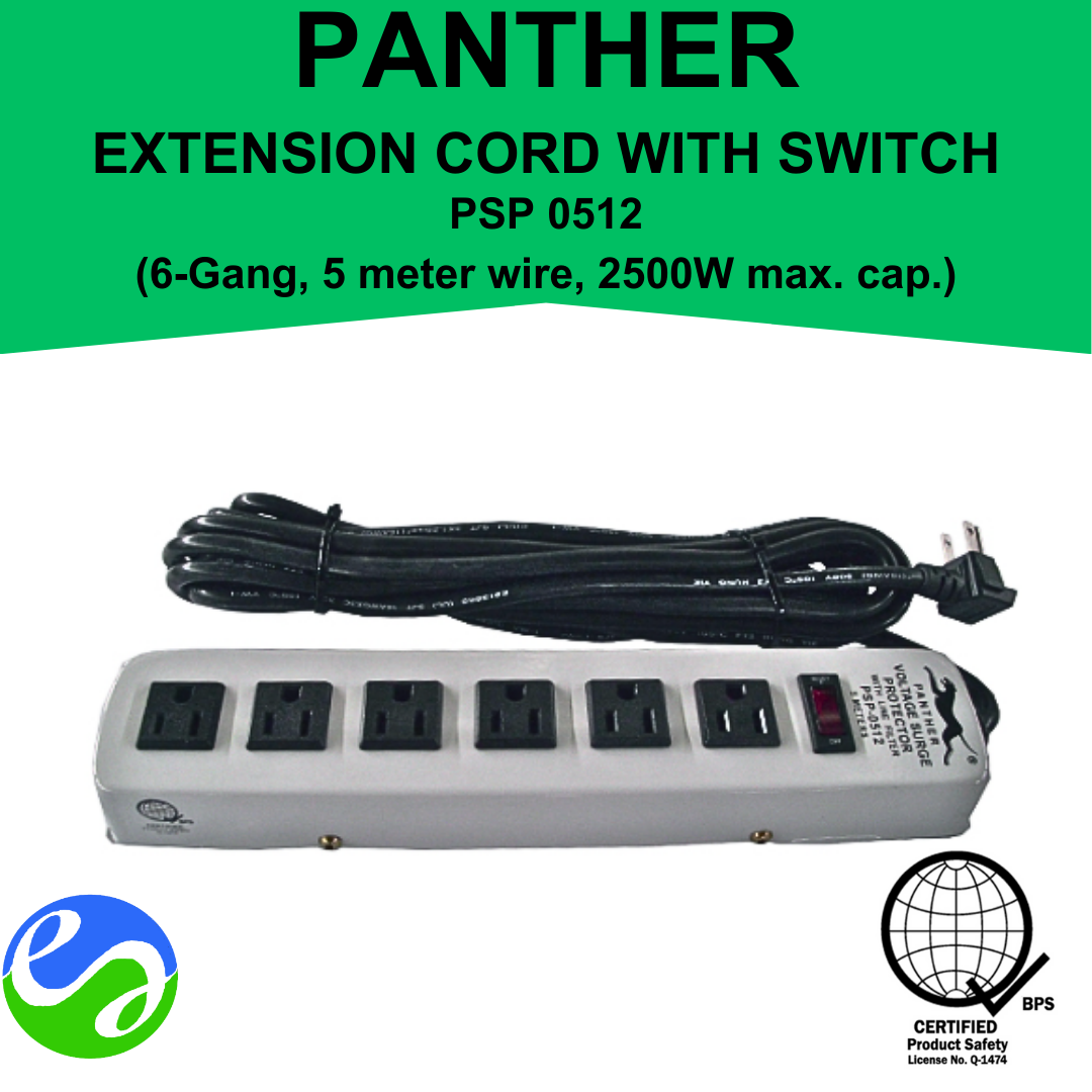 PANTHER – 6 Gang Extension Cord w/ Switch and 5 Meter Wire –  PSP 0512