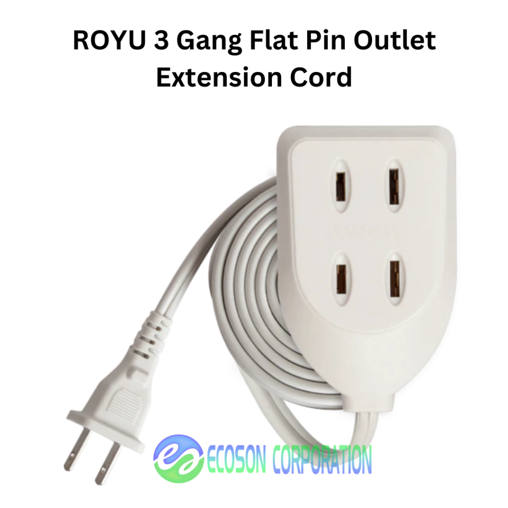 ROYU 3 Gang Flat Pin Outlet Extension Cord