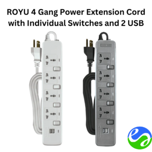 ROYU - 4 Gang Power Extension Cord with Individual Switches and 2 USB