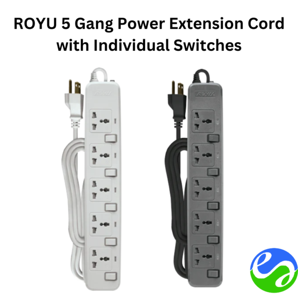 ROYU 5 Gang Power Extension Cord with Individual Switches