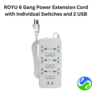 ROYU - 6 Gang Power Extension Cord with Individual Switches and 2 USB