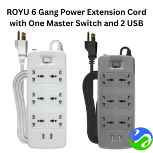 ROYU - 6 Gang Power Extension Cord with One Master Switch and 2 USB