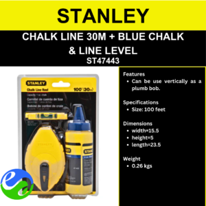 STANLEY - CHALK LINE 30M + BLUE CHALK  & LINE LEVEL -  ST47443