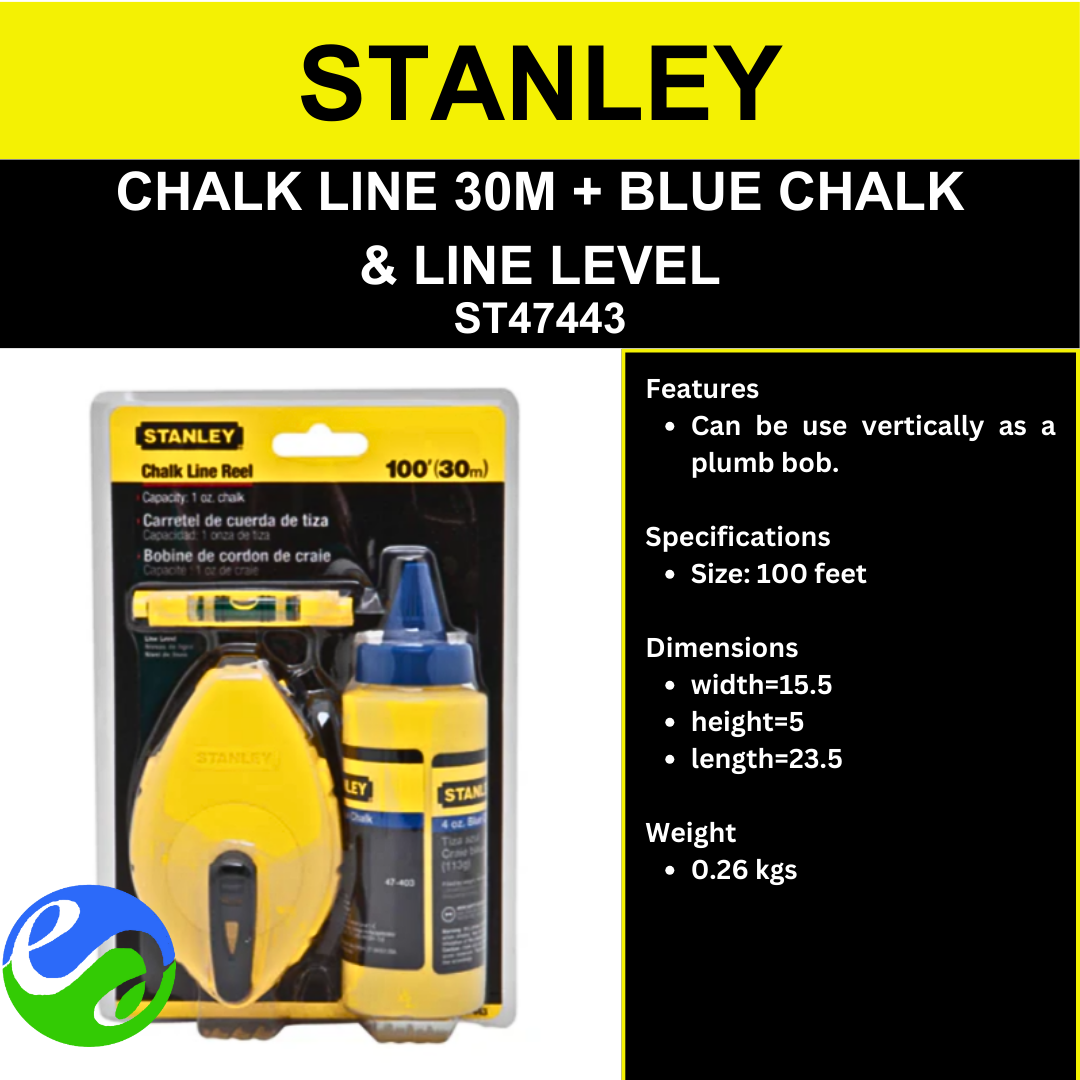 STANLEY – CHALK LINE 30M + BLUE CHALK  & LINE LEVEL –  ST47443