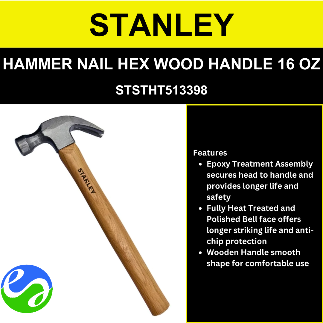 STANLEY – CLAW HAMMER HEX WOOD HANDLE 16 OZ –  STSTHT513398