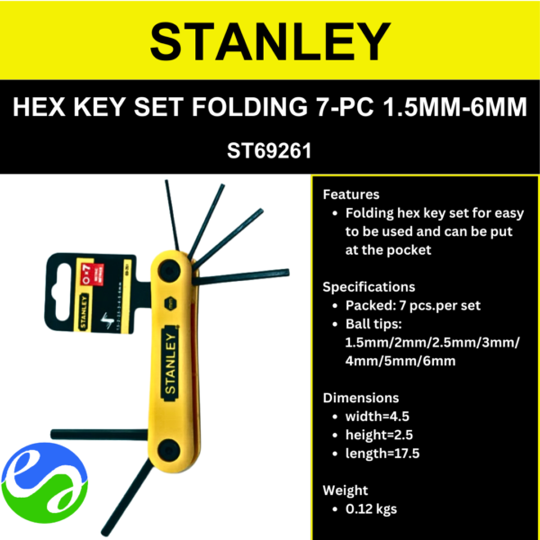 STANLEY - HEX KEY SET FOLDING 7-PC 1.5MM-6MM - ST69261