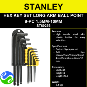 STANLEY - HEX KEY SET LONG ARM BALL POINT 9-PC 1.5MM-10MM -  ST69256