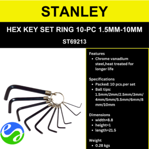 STANLEY - HEX KEY SET RING 10-PC 1.5MM-10MM -ST69213