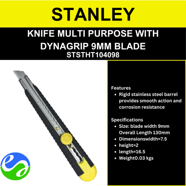 STANLEY - KNIFE MULTI PURPOSE WITH DYNAGRIP 9MM BLADE - STSTHT104098