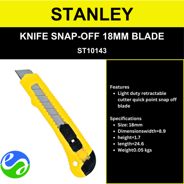 STANLEY - KNIFE SNAP-OFF 18MM BLADE - ST10143