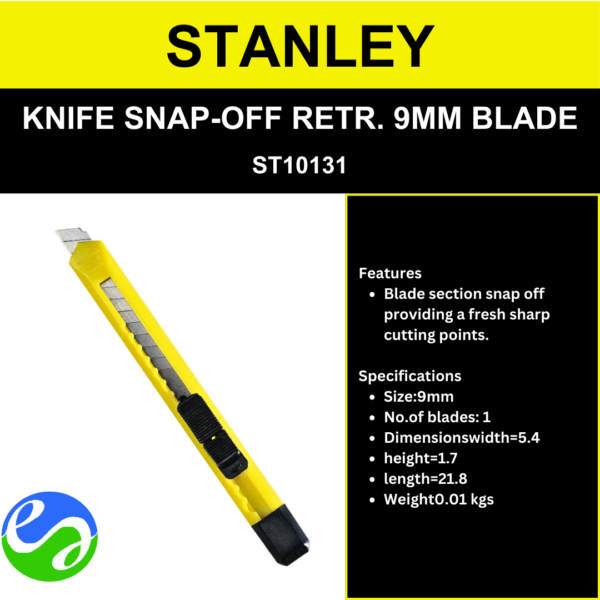 STANLEY - KNIFE SNAP-OFF RETR. 9MM BLADE - ST10131