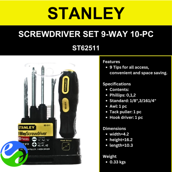 STANLEY - SCREWDRIVER SET 9-WAY 10-PC - ST62511