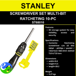 STANLEY - SCREWDRIVER SET MULTI-BIT  RATCHETING 10-PC -  ST68010