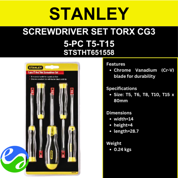 STANLEY - SCREWDRIVER SET TORX CG3 5-PC T5-T15 - STSTHT651558