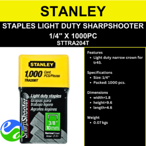 STANLEY - SHARPSHOOTER LIGHT DUTY STAPLES 1/4" X 1000PC -  STTRA204T