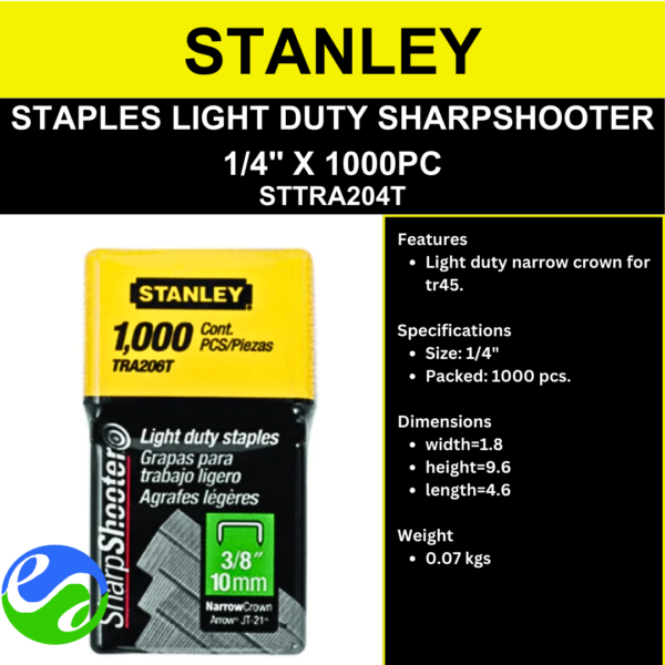 STANLEY - STAPLES LIGHT DUTY SHARPSHOOTER 1_4_ X 1000PC - STTRA204T