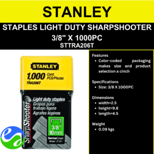 STANLEY - SHARPSHOOTER LIGHT DUTY STAPLES 3/8" X 1000PC -  STTRA206T