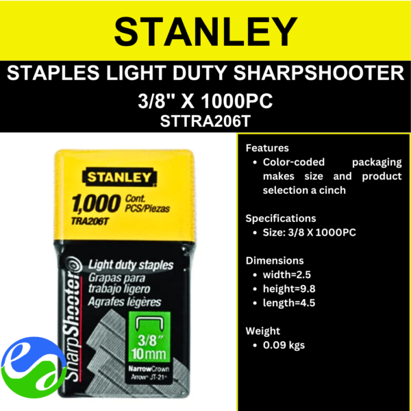 STANLEY - STAPLES LIGHT DUTY SHARPSHOOTER 3_8_ X 1000PC - STTRA206T