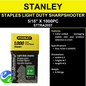 STANLEY - SHARPSHOOTER LIGHT DUTY STAPLES 5/16" X 1000PC -  STTRA205T