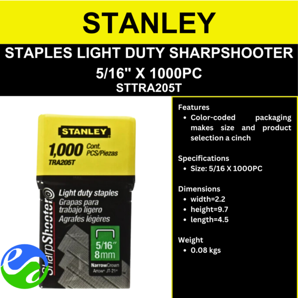 STANLEY - STAPLES LIGHT DUTY SHARPSHOOTER 5_16_ X 1000PC - STTRA205T